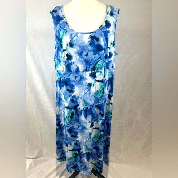 Studio I blue abstract floral print midi dress size 1X - Picture 1 of 6